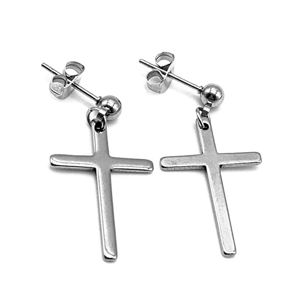 Black Cross Ear Rings Men Hipster Personality Street Titanium Steel Earrings ✨