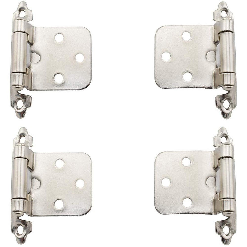 4-Pack Overlay Cabinet Door Hinges Nickel Plated Self-Closing Flush Cabinet H...