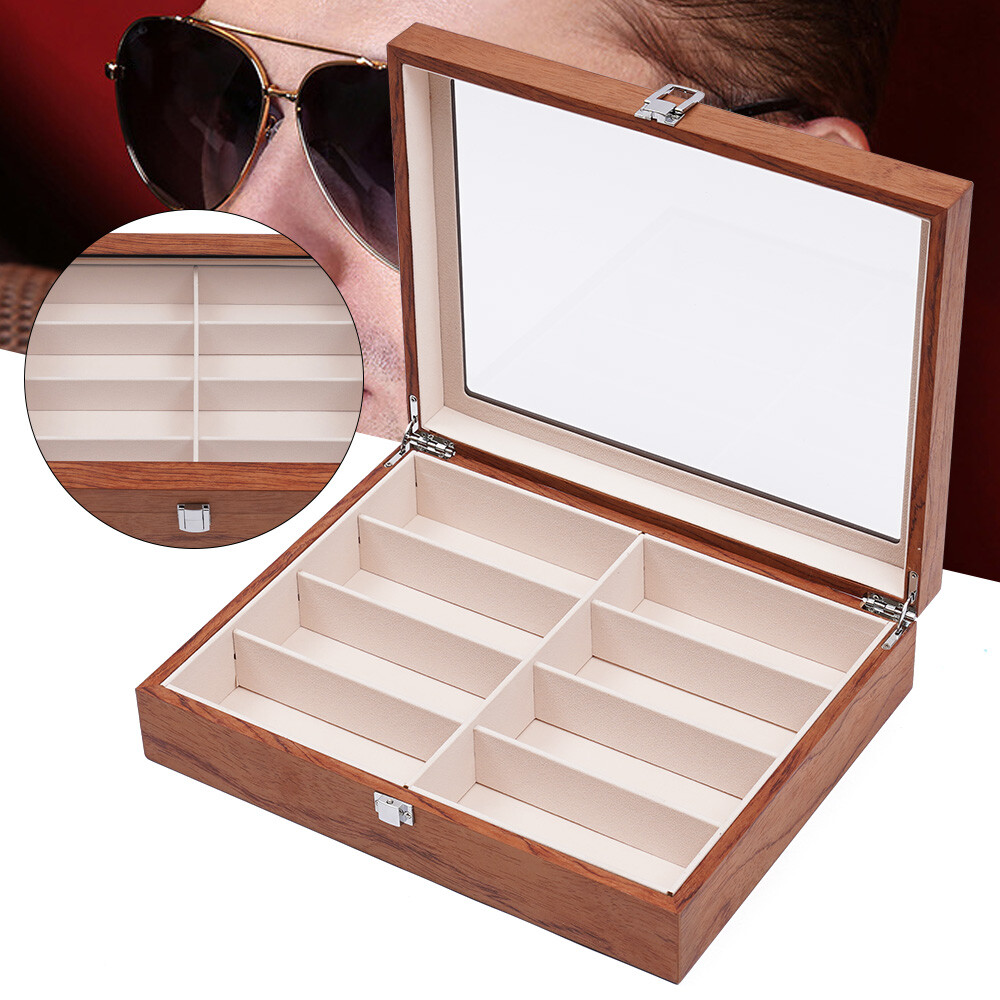8/12 Slot Wood Eye Glasses Case Storage Cover Eyewear Display Box Organizer