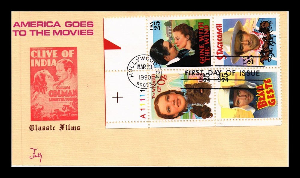 Dr Jim Stamps US Cover Classic Films FDC Plate Block Faith Cachet Collectors Edition