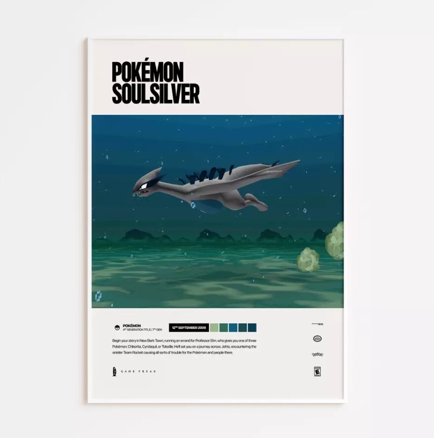 Vintage 2009 Pokémon SoulSilver Video Game Art Poster Print