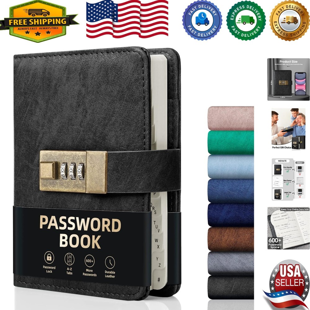 Secure Password Logbook with Lock – 600+ Entries in Durable Faux Leather-image