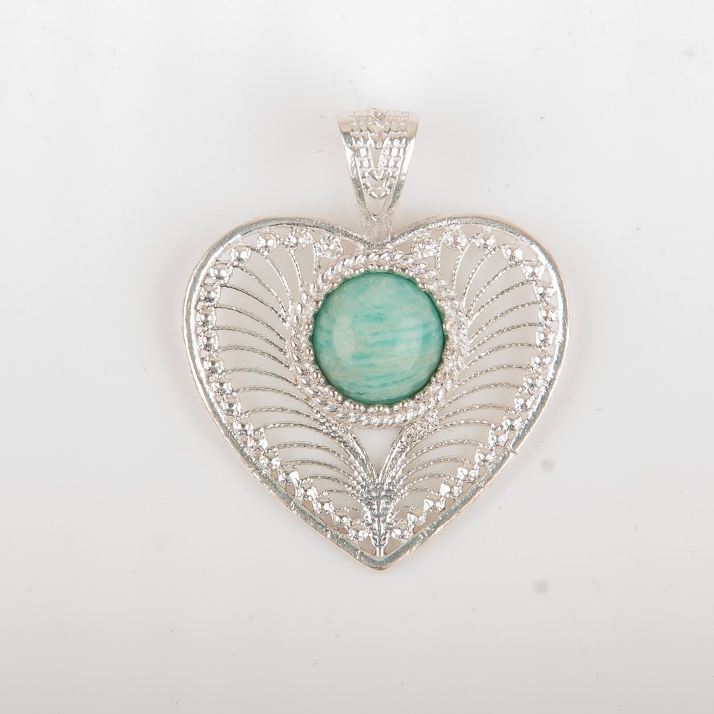 Gift For Her 925 Sterling Silver Natural Amazonite Gemstone Jewelry Pendant Love