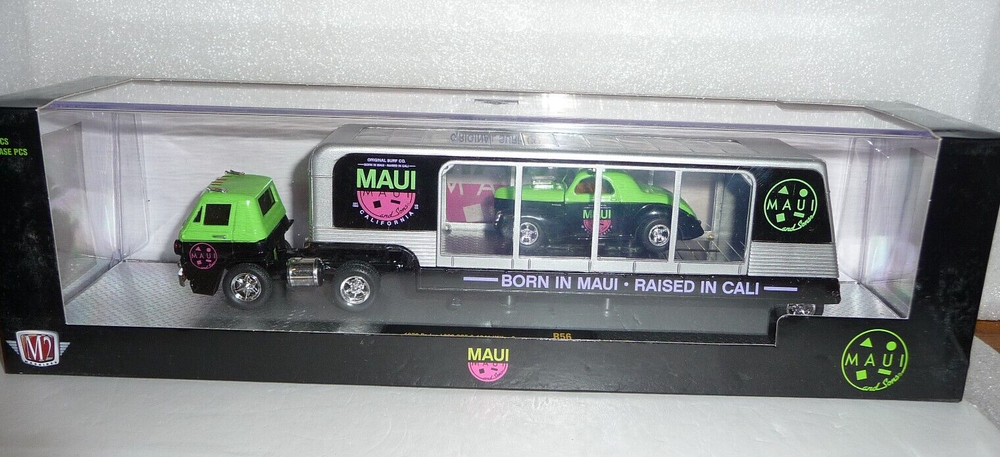 M2 Machines Maui 1970 Dodge D100 COE Transport & 1941 Willys coupe 1:64 Diecast