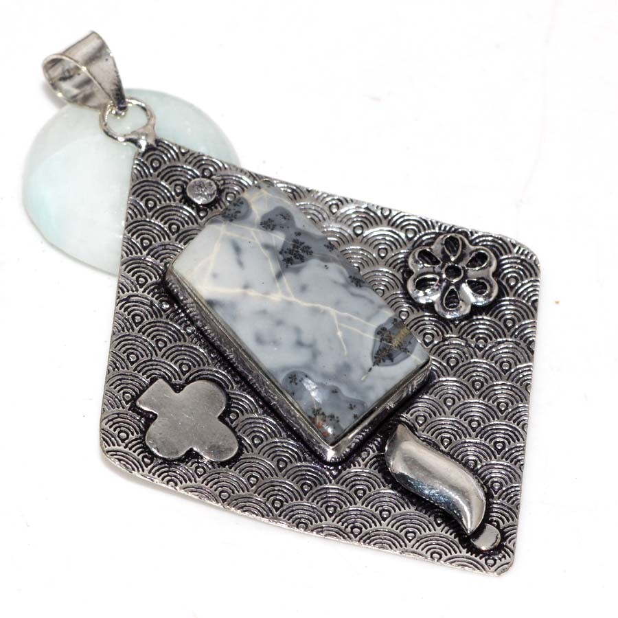 Dendritic Opal 925 Silver Plated Handmade Gemstone Pendant 3