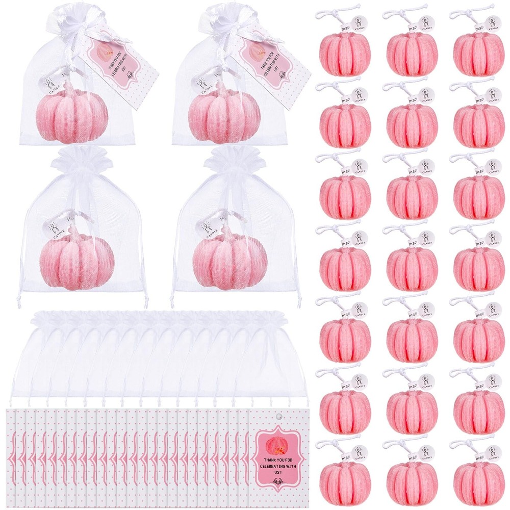 Treela 24-Pack Mini Pumpkin Candles Fall Baby Shower Favors for Guests