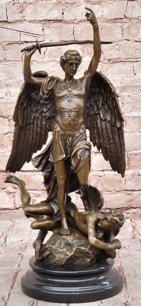Hot Cast Archangel St Saint Michael w/ Shield Sword Color Bronze Figurine Gift