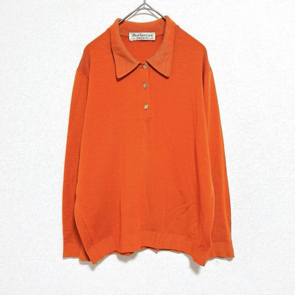 Burberrys Long Sleeve Polo Shirt Knit Orange Iconic Luxury Fashion New