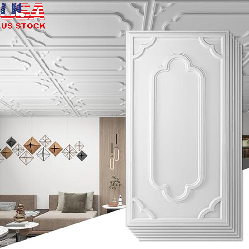 12-Pack 2x4 Ft PVC Ceiling Tiles for Kitchen Bathroom Office Decor