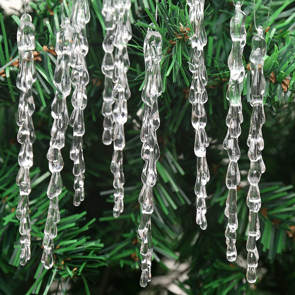 Christmas Tree Clear Glass Icicle Ornaments Decoration Xmas Home Decor Set of 25