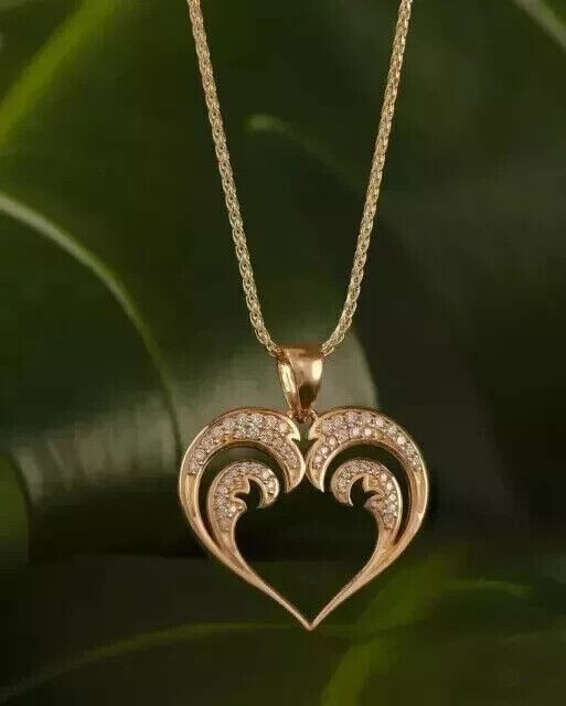 14K Yellow Gold Plated In 2Ct Round Cut Simulated Diamond Women's Heart Pendant