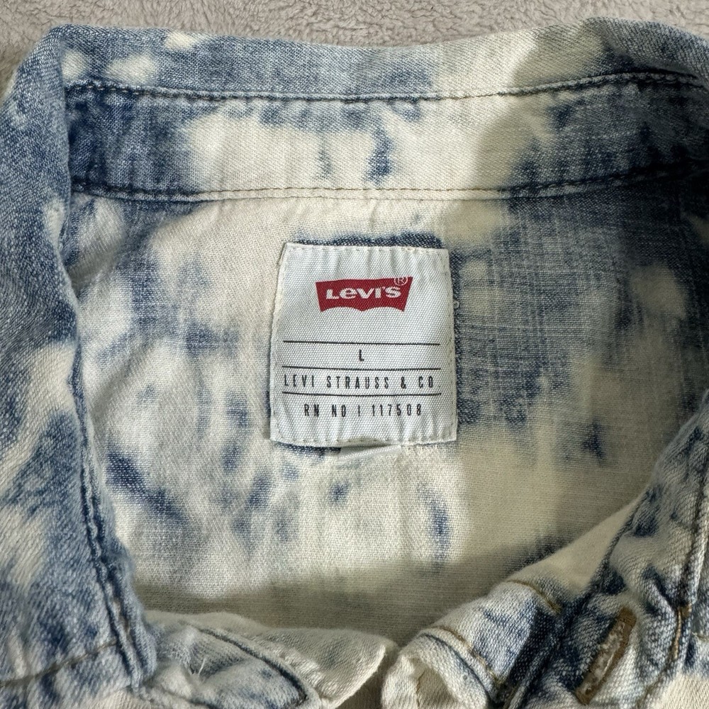 Levi’s Large Men Acid Wash Shirt Denim Chambray Pearl Snap