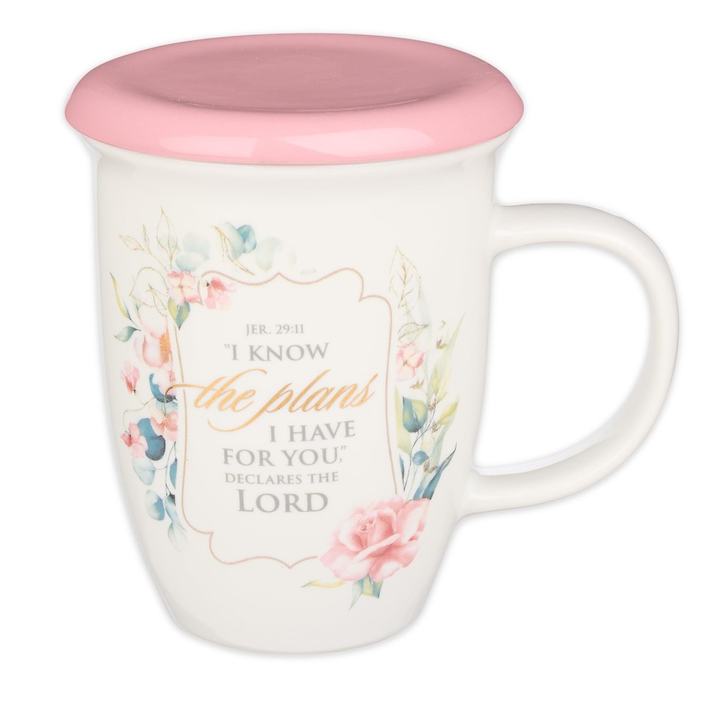 Rose Floral Ceramic Coffee Mug with Pink Lid – 13 oz. Lead and Cadmium-free I...