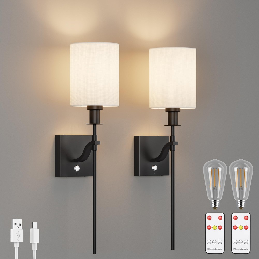 Battery Operated Wall Sconces Set of 2,6000mAh Rechargeable Wall Sconces Dimm...
