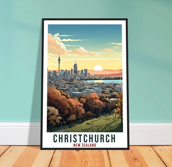 Christchurch New Zealand Cityscape Travel Wall Art Print