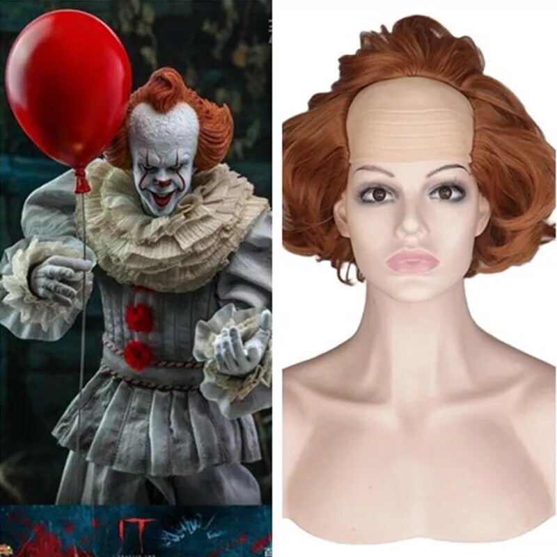 Clown Joker Wig Cosplay Horror Headgear Bald Head Halloween Costume Pennywise