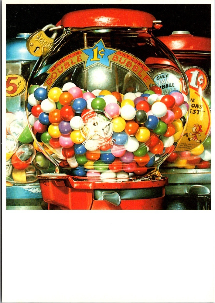 Charles Bell Gumball Machine Postcard 1987 Pop Art Candy Still Life