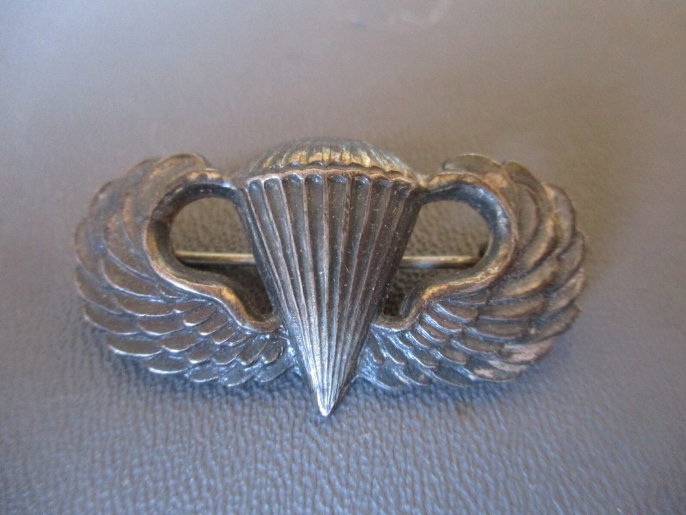 WWII Pin Back Sterling Silver PARATROOPER JUMP WINGS, Full Size, #2
