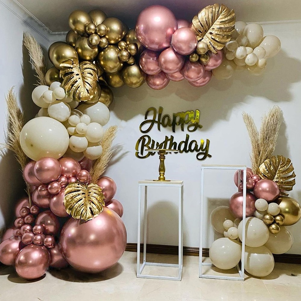 Rose Gold Balloon Arch Kit with 126pcs Balloons in Rose Gold and Sand White