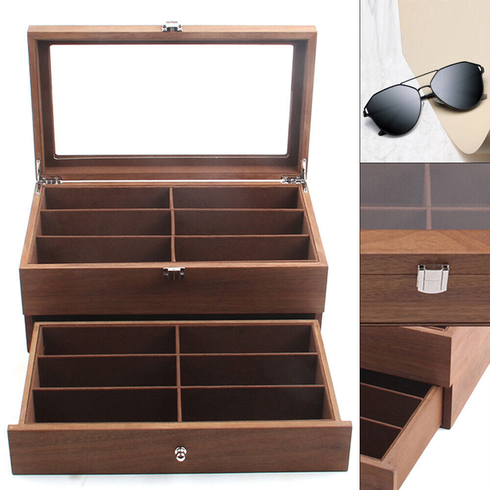 12 Slot Sunglasses Organizer Box Eyeglasses Display Case Storage for Women Men