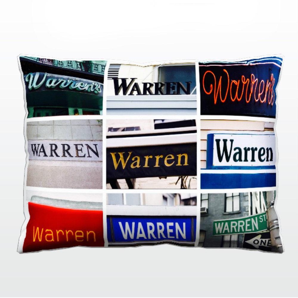 Personalized Pillow featuring the name WARREN in photos of actual signs