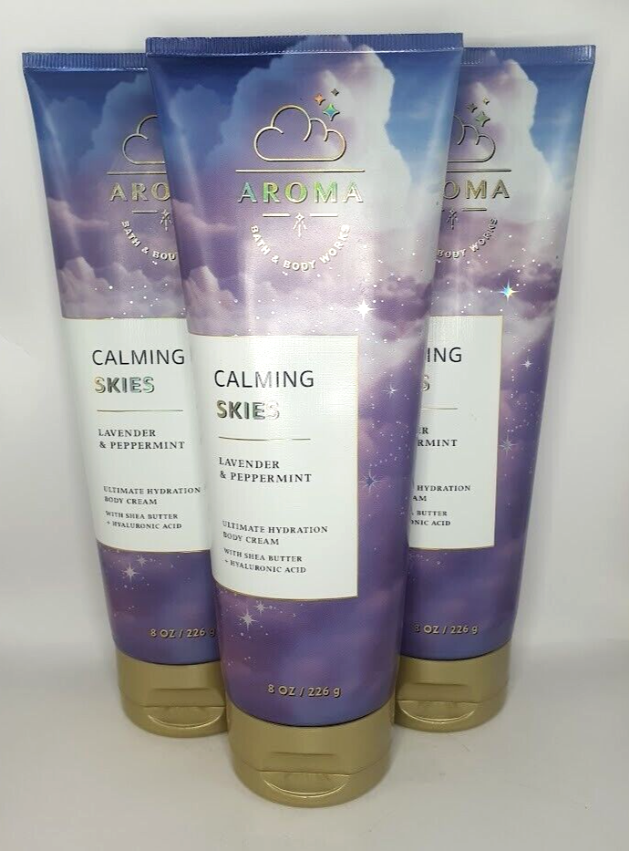 BATH AND BODY WORKS AROMA CALMING SKIES LAVENDER & PEPPERMINT CREAM 8 OZ (3 PCS)