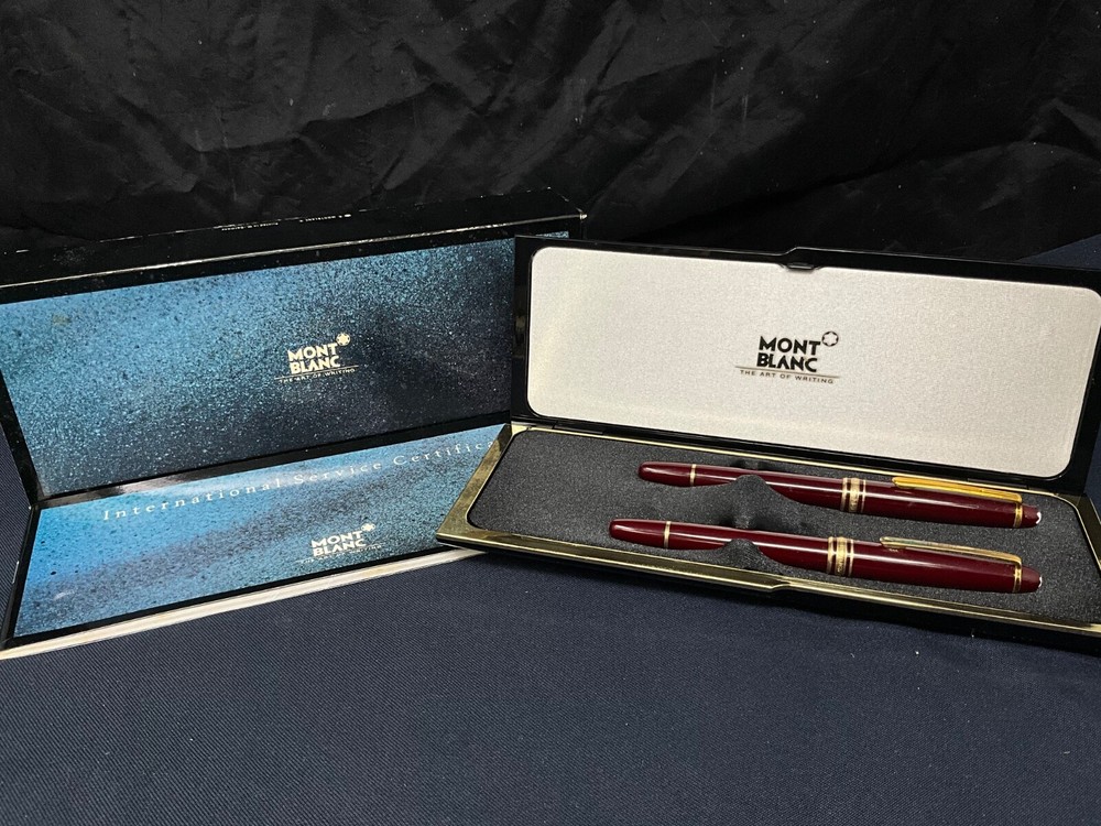 Montblanc Meisterstuck Burgundy Red Rollerball 14K Gold Nib Fountain Pen Box