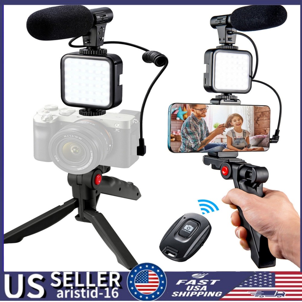 Smartphone Vlogging Kit for iPhone/Android w/ Light+Microphone+Tripod+Holder.