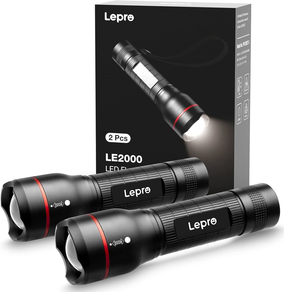 LE2000 High-Lumen LED Flashlight with 5 Modes, Zoomable, Waterproof, Compact Design