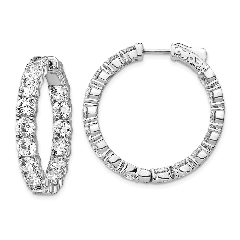 Sterling Silver 4.25mm Cubic Zirconia In & Out Round Hinged Hoop Earrings 7.62gm