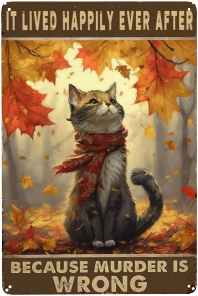 Vintage Beer Art Metal Tin Sign 8x12 with Realist Cat and Maple Leaf Design