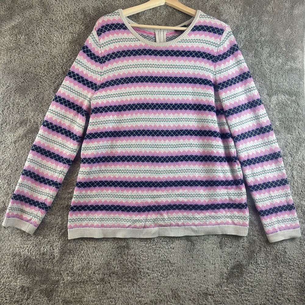 Talbots Woman 1X XL  Back Zipper Fair Isle Stripe Sweater Pink Blue
