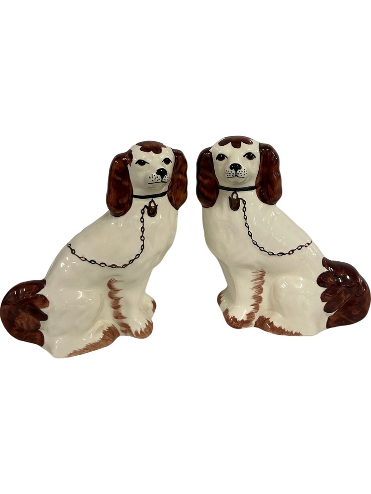Spaniel Dog Figurines Ceramic Brown & White Spaniels Staffordshire Style 21cm