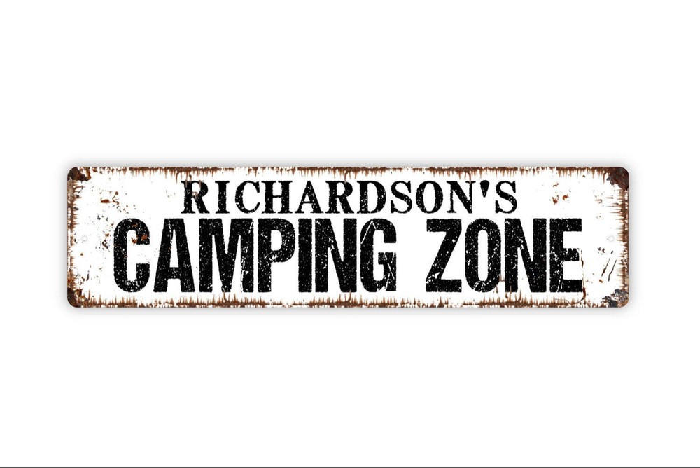 Personalized Camping Zone Sign, Custom Metal Sign, Rustic Street Sign or Door