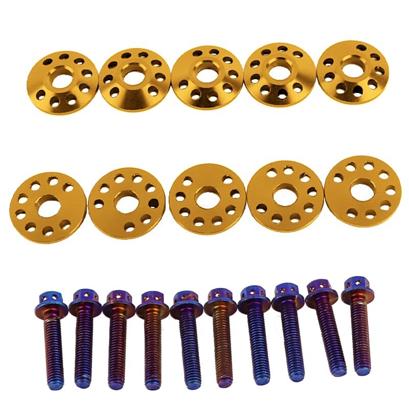 Password JDM Glod ALUMINUM Fender Washers 10Pcs Bumper Bolt Engine Dress Up Kit-image