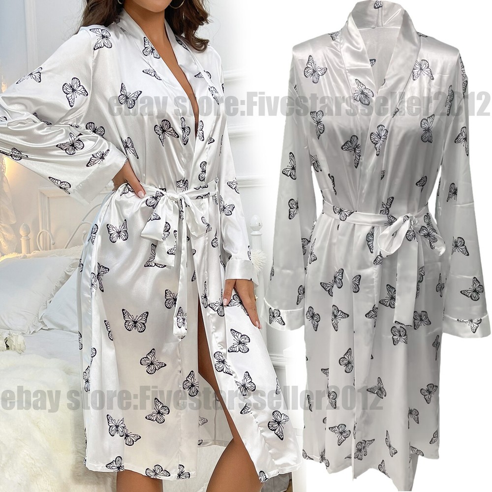 Women's Satin Silk Mami Robe Dress Sleepwear Long Nightdress Nightgown Lingerie