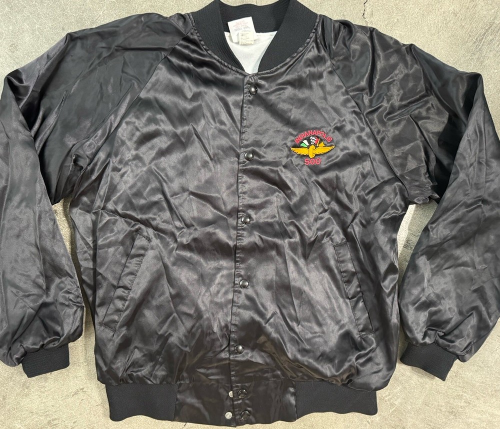 Vintage 80's Indianapolis 500 F1 Logo Satin Bomber Racing Jacket  Indy USA Made