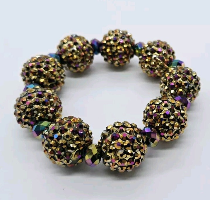 Kirks Folly Fire Ball Bracelet Stretch Crystal Statement Amber Brown AB