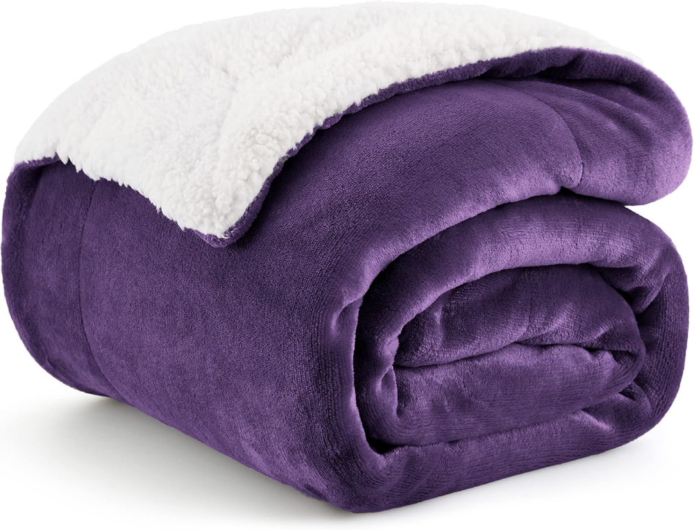 Sherpa Fleece Throw Blanket Purple 50x60 Inches Soft Warm Cozy Winter Essential