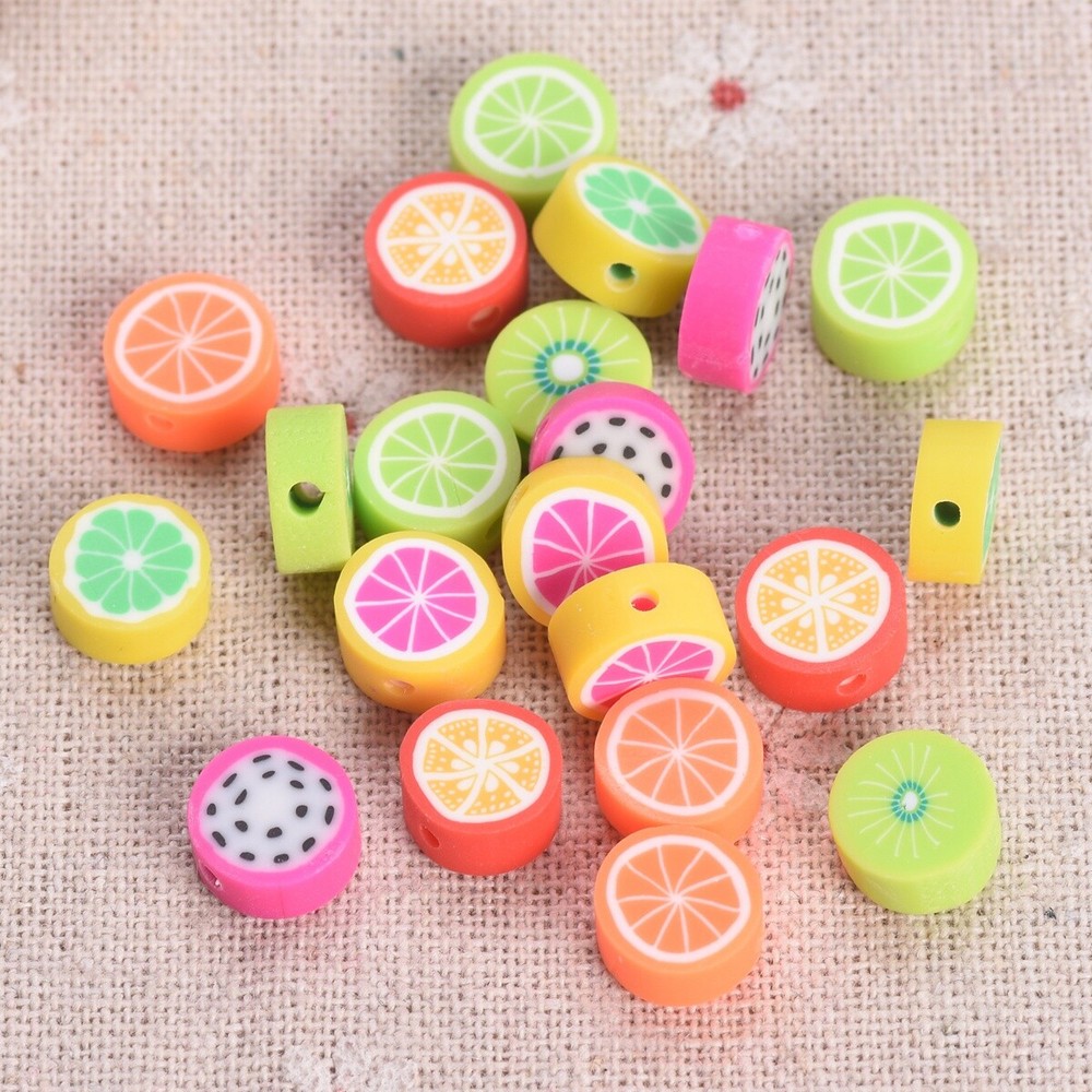 30pcs Fruit Lemon Slice Chips 10mm Flat Round Handmade Polymer Clay Loose Beads