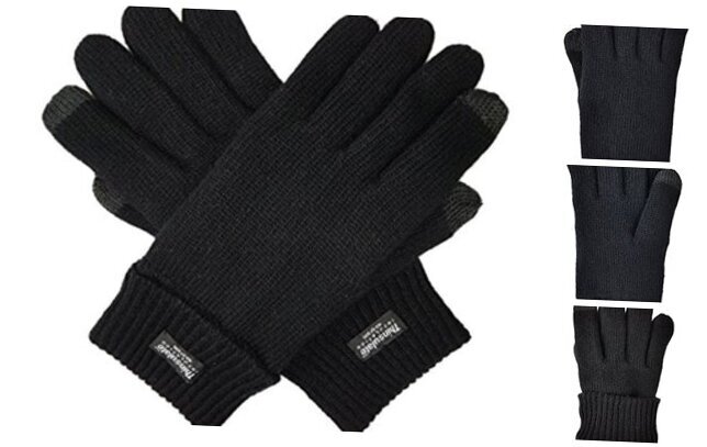 Men's Pure Wool Knitted Gloves with Thinsulate Large-X-Large Black Touchscreen