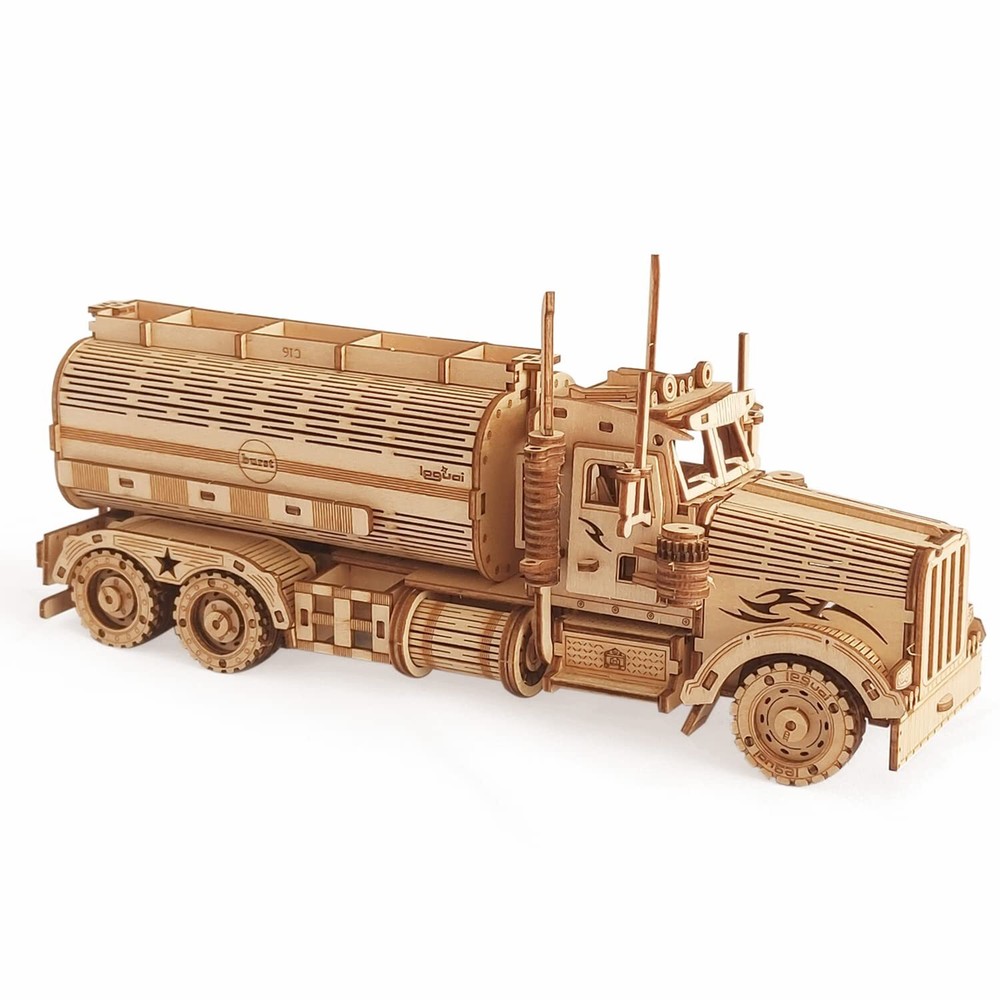 3D Wooden Puzzle - Wood Mechanical Tank Truck Model Kits - Coin Bank Crafts M...
