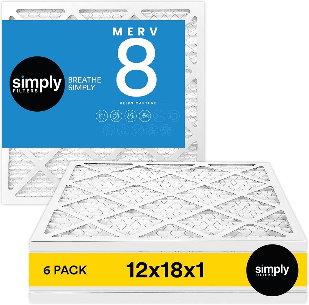 Simply Filters 12x18x1 MERV 8, MPR 600, Air Filter (6 - AS, White