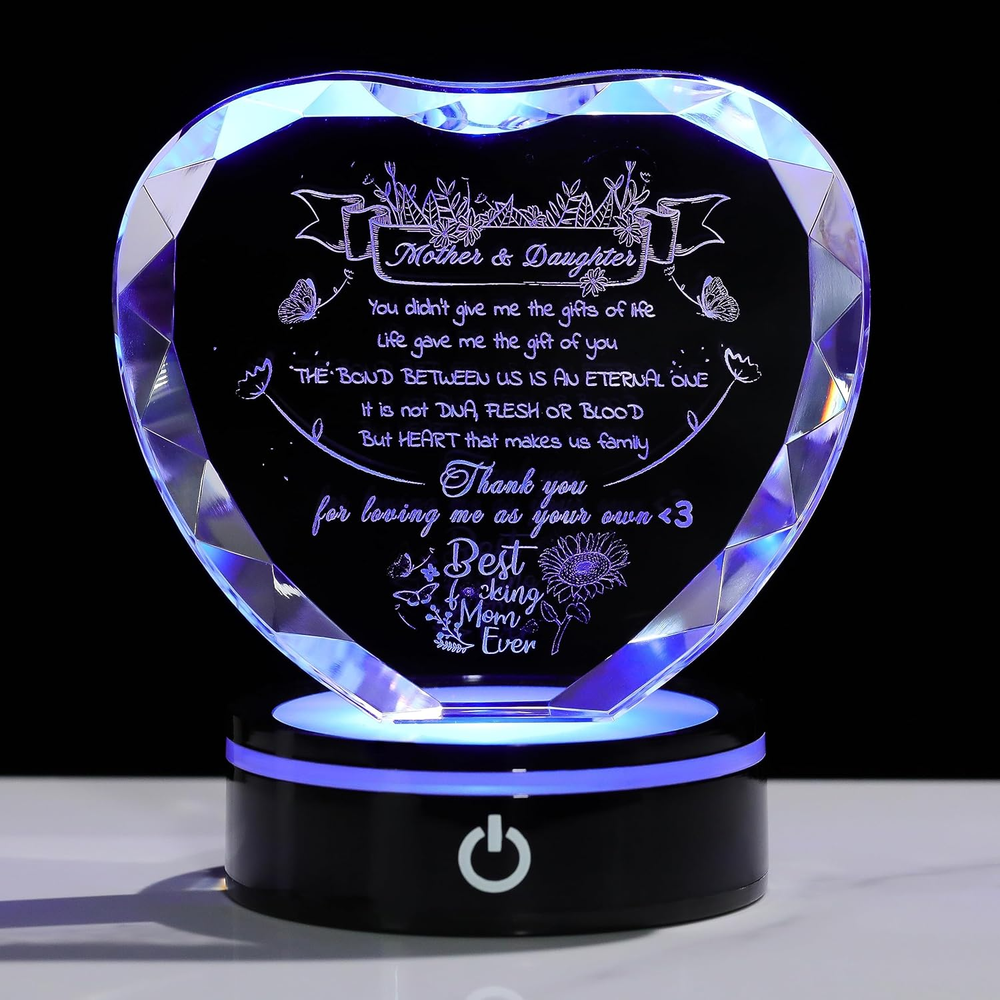 Gifts for Mom from Daughter - Crystal Engrave Gifts with Led Colourful Light Bas