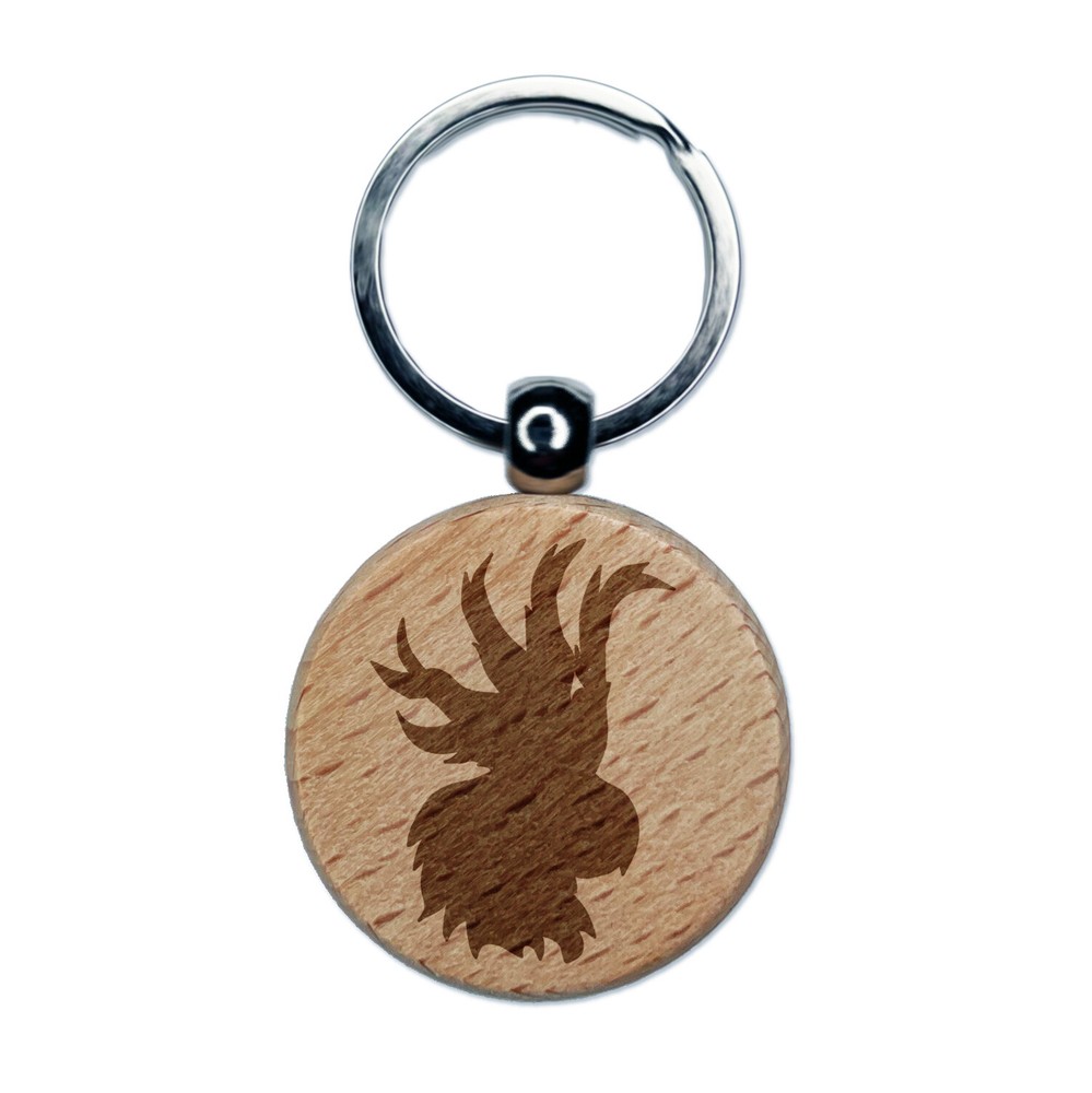 Parrot Head Bird Solid Engraved Wood Round Keychain Tag Charm