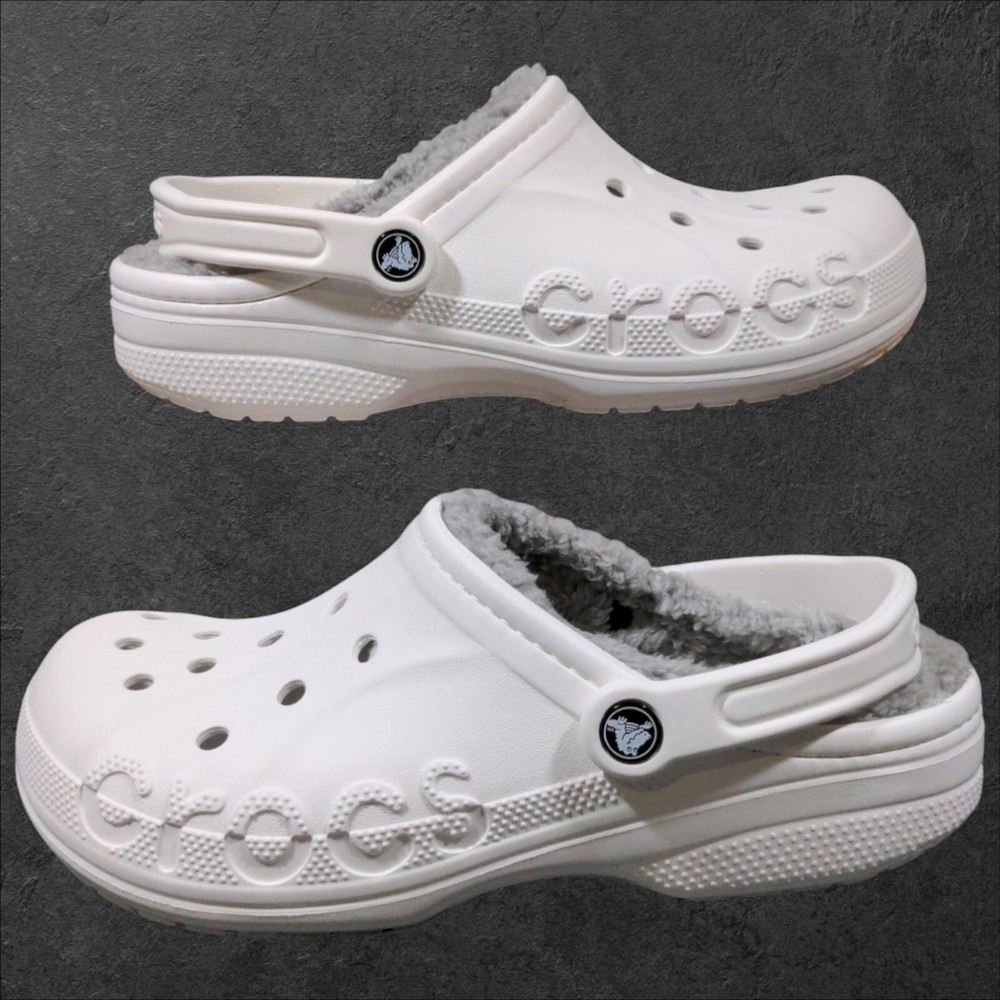 Crocs Baya Lined Clogs Men's 9 Women's 11 White Slip on Faux Fur