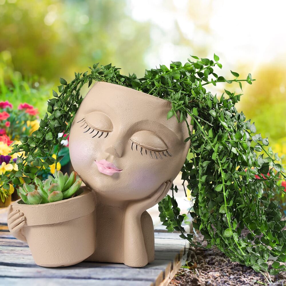 Face Planter Pot - Double Flower Pots in One for Indoor Outdoor Plants Resin ...