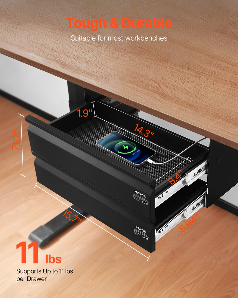 2 Drawer 16-Inch Under Desk Organizer with Slide-Out Drawers for Office Space Saving and Storage Efficiency