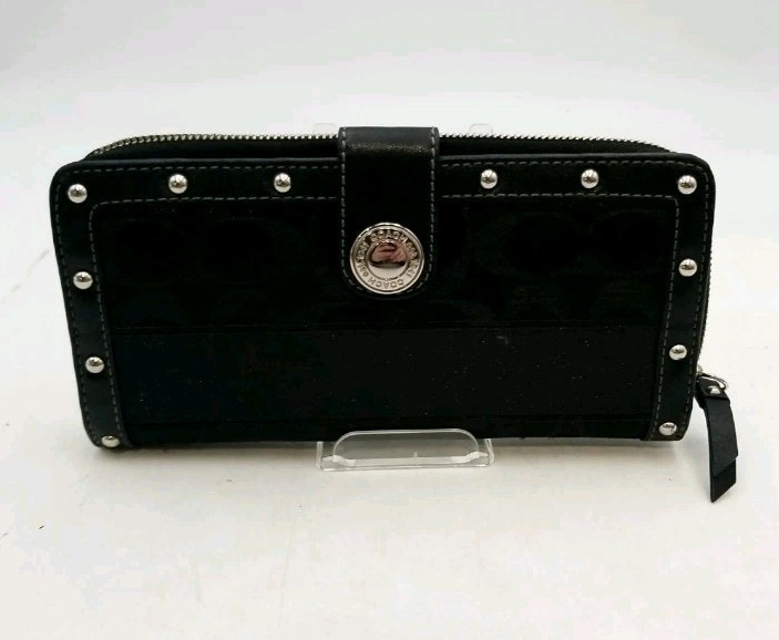 Black Coach Leather Silver Studded Wallet 8x4