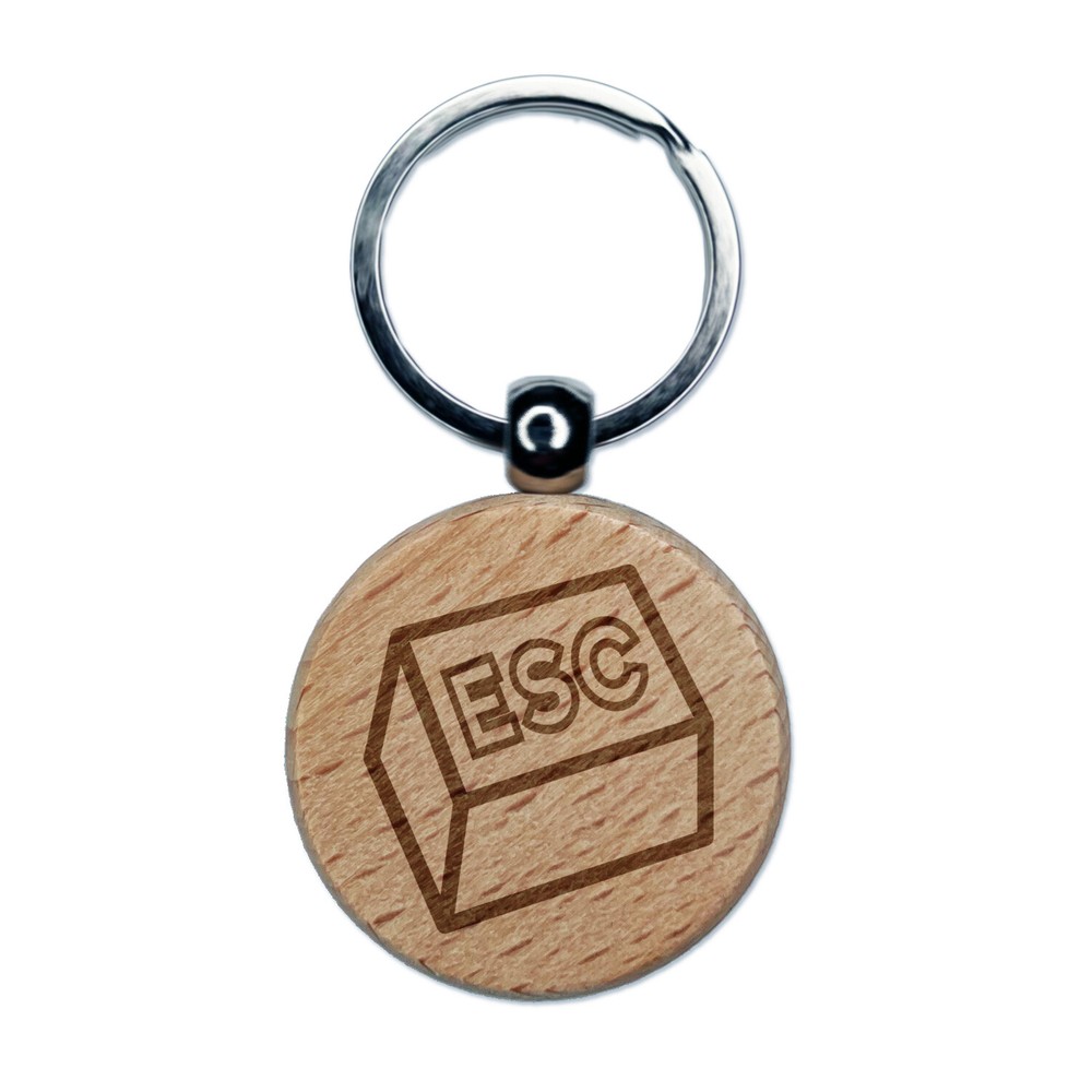 Escape Button Computer Keyboard Funny Engraved Wood Round Keychain Tag Charm